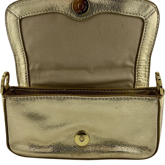 TORY BURCH - Distressed Metallic Gold Leather Mini Chain Clutch/ Crossbody Purse - Picture 2 of 16